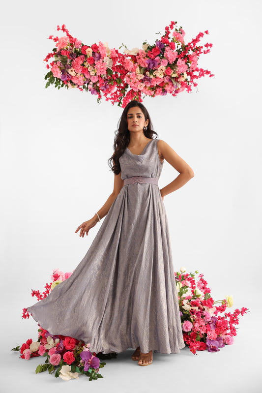 Shimmer cowl neck gown