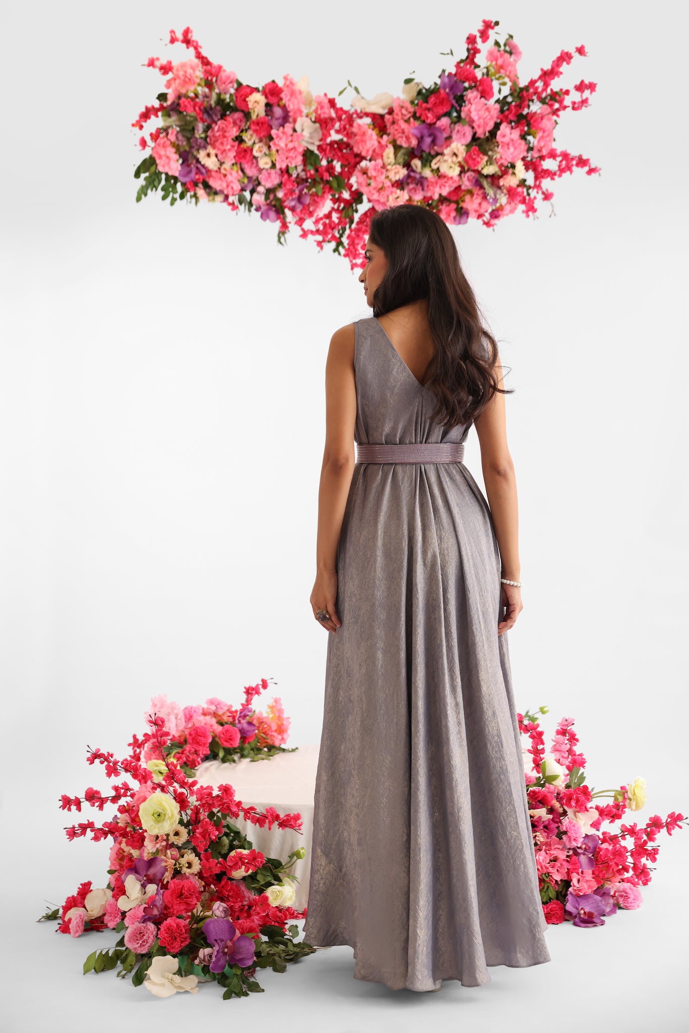 Shimmer cowl neck gown