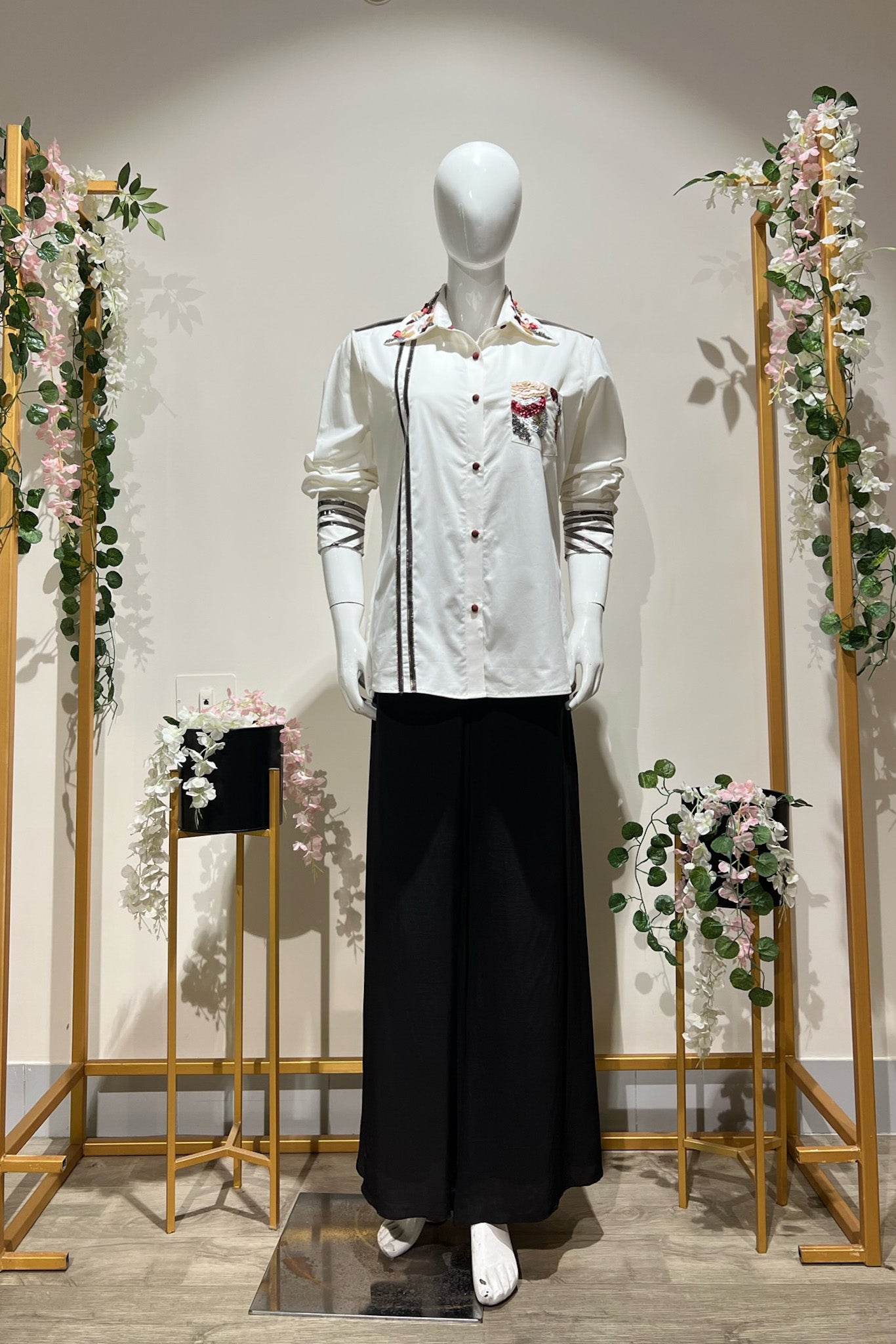 White Shirt with Leather Details