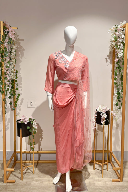 Emb Top and Drape Skirt