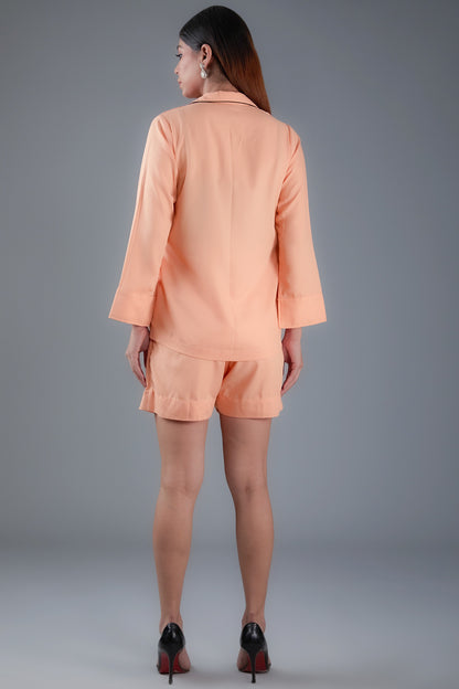 Peach coat + Shorts