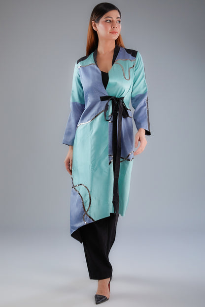 Panel Leather Patch Coat Dress