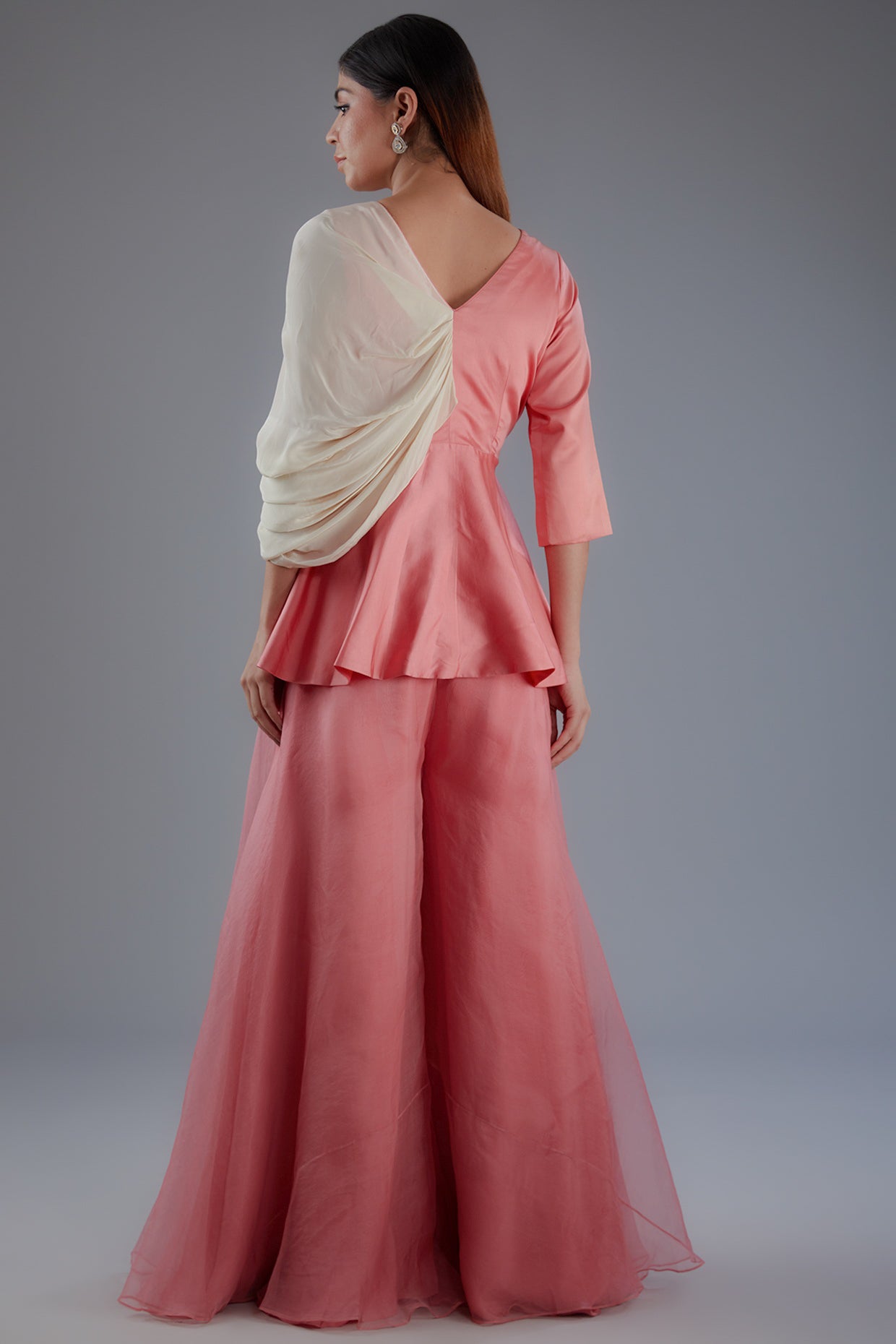 Peach peplum top with pants