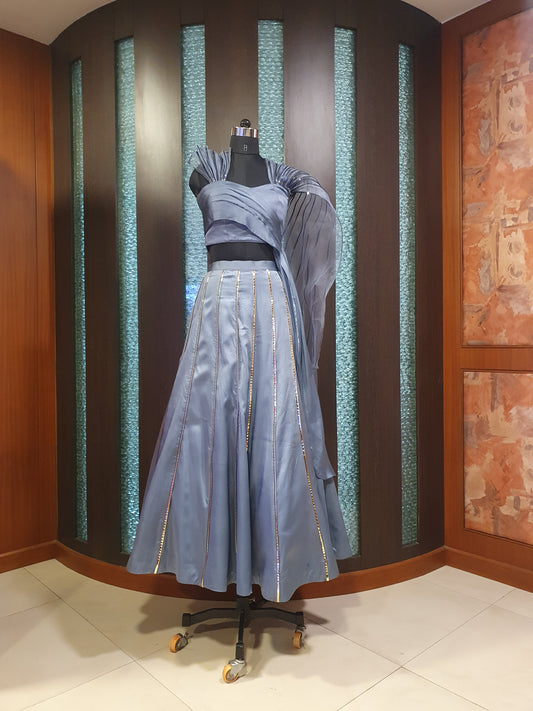 Blue Leather Lines Lehenga