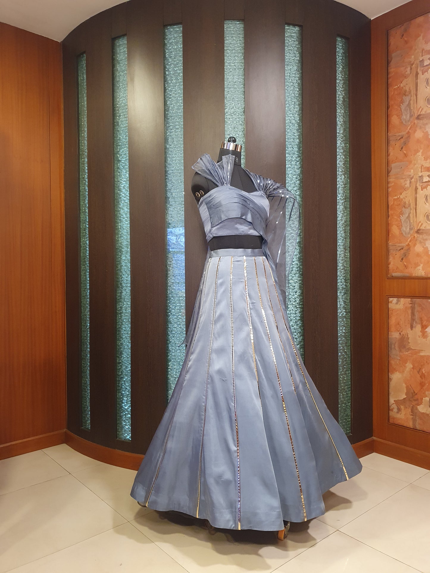 Blue Leather Lines Lehenga