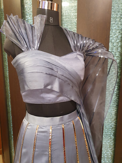 Blue Leather Lines Lehenga