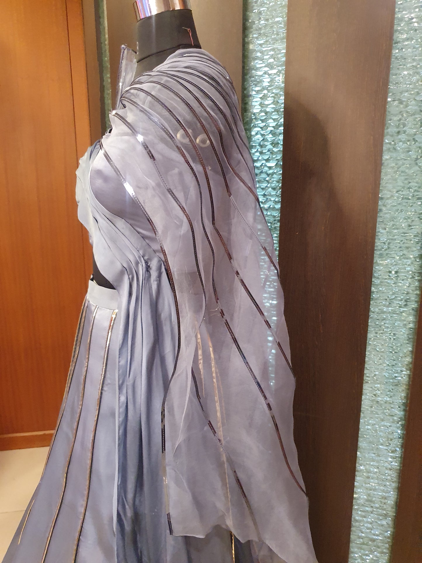 Blue Leather Lines Lehenga