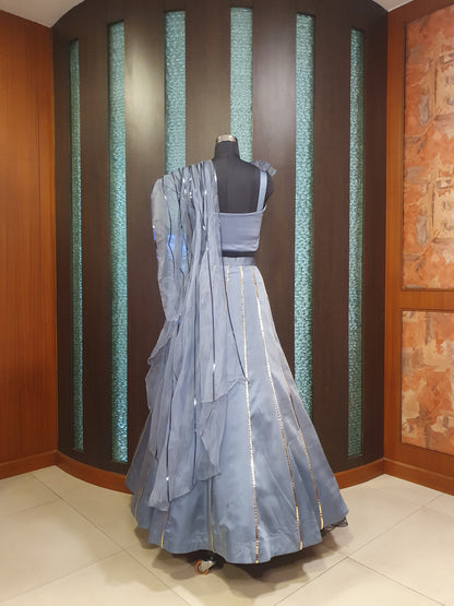 Blue Leather Lines Lehenga