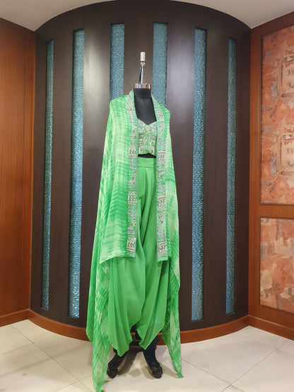 Green Emb Cape & Dhoti Pants