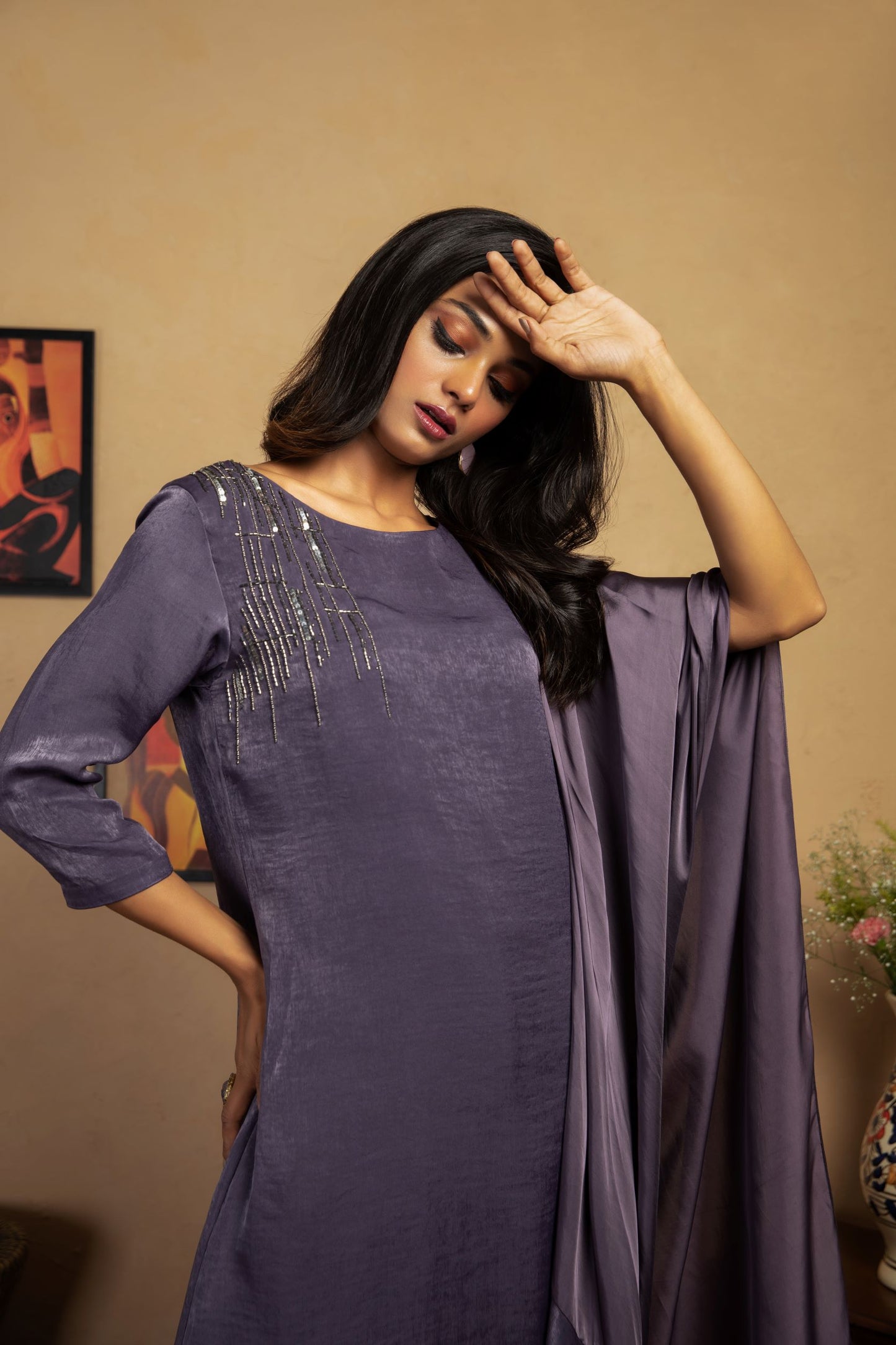 Elena Embroidered Drape Dress