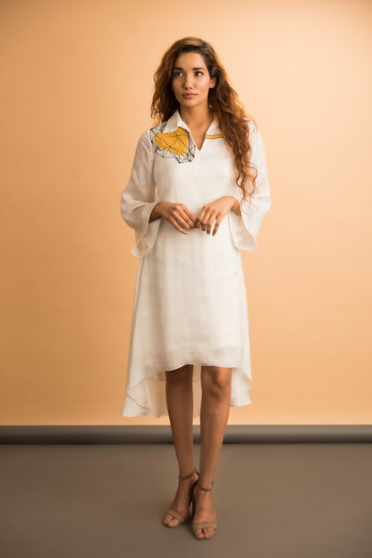 White Dress With Emb Patch