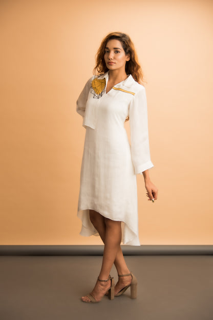 White Dress With Emb Patch