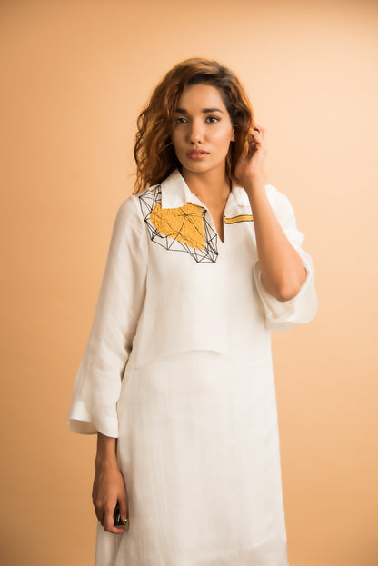 White Dress With Emb Patch
