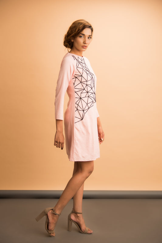 Pink Emb Full Sleeve Dress