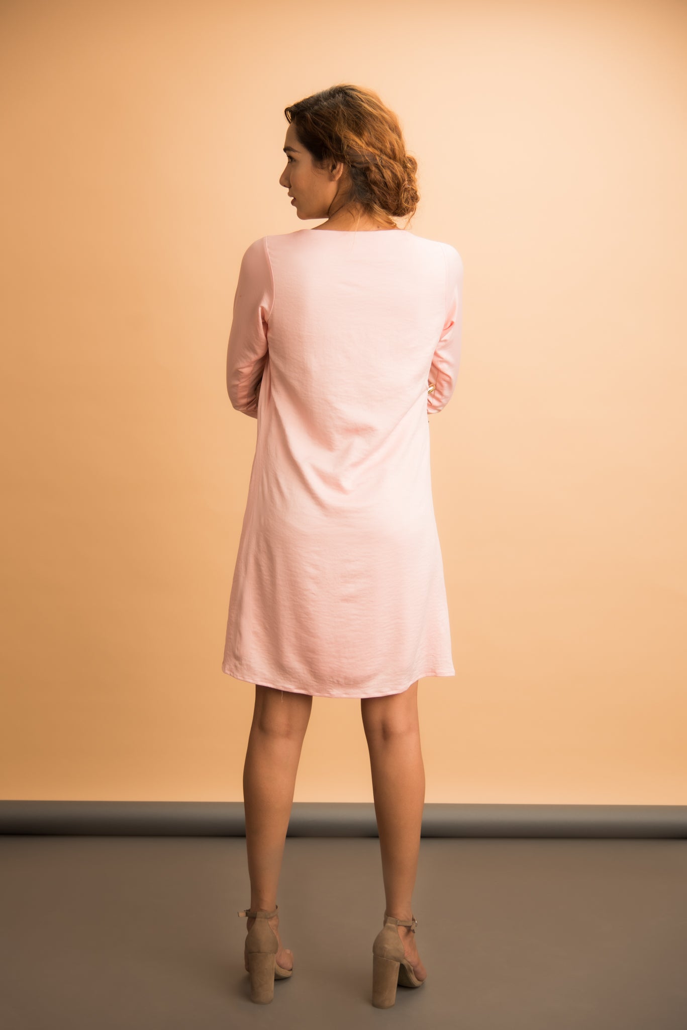 Pink Emb Full Sleeve Dress