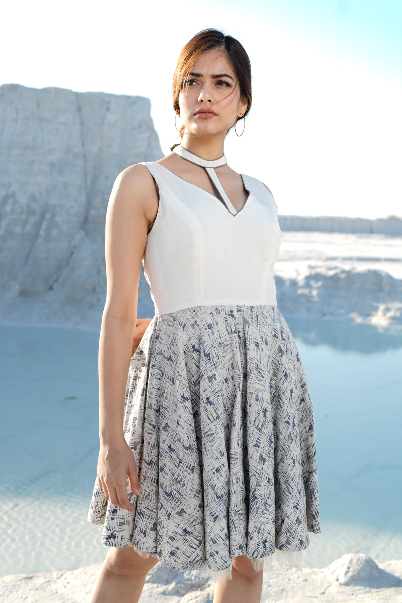 Printed Linen Dress with Ruffles