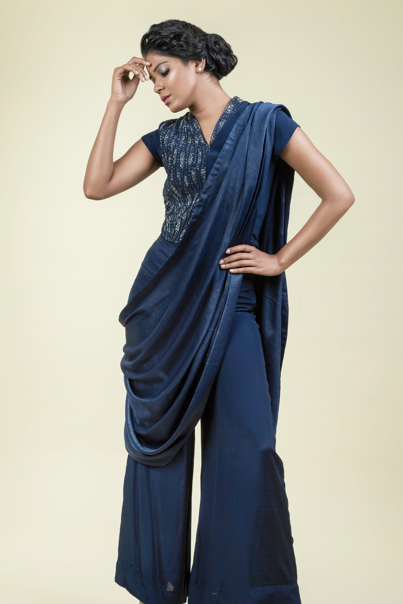 Pant Set with Saree Drape