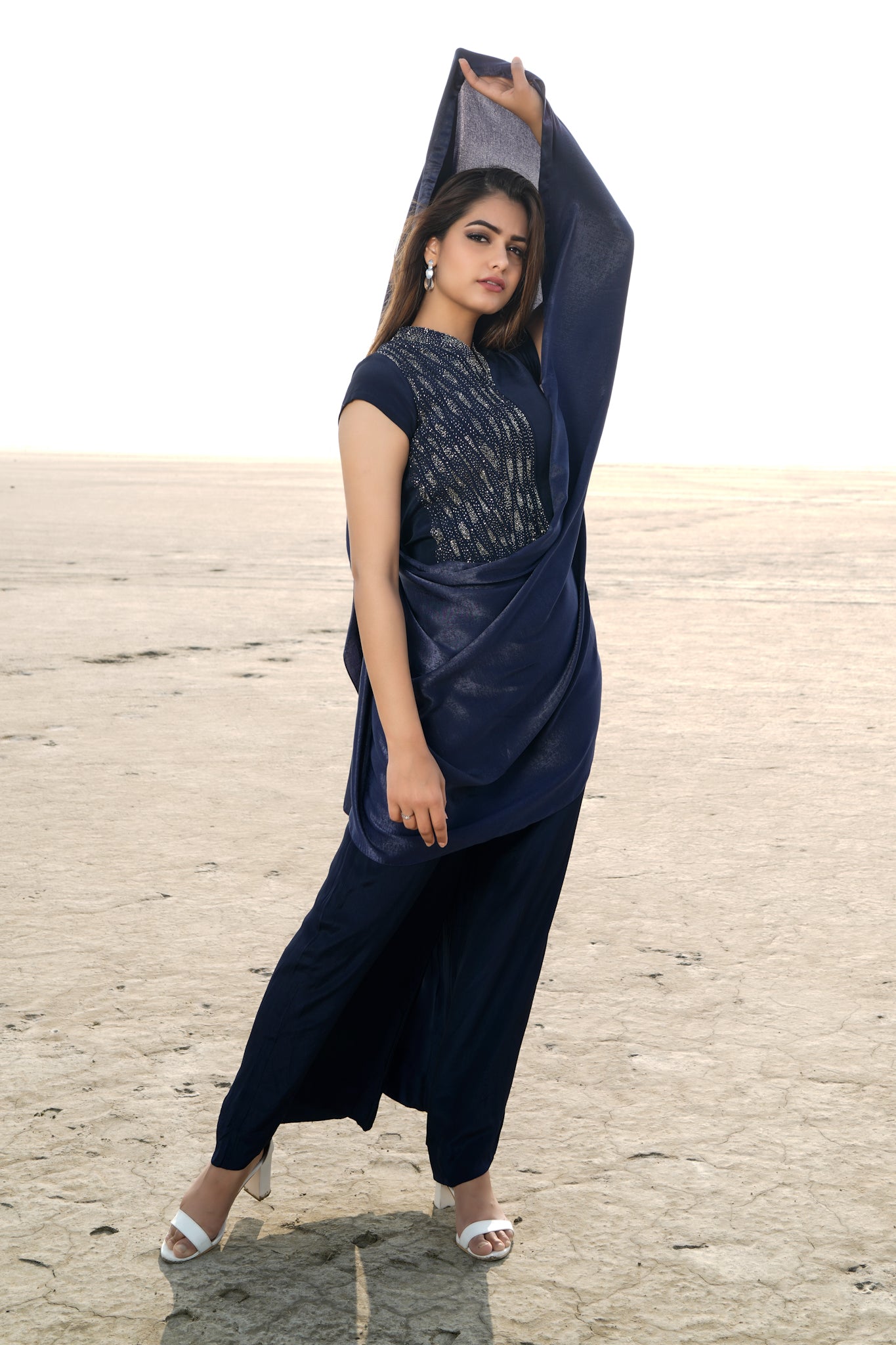 Pant Set with Saree Drape