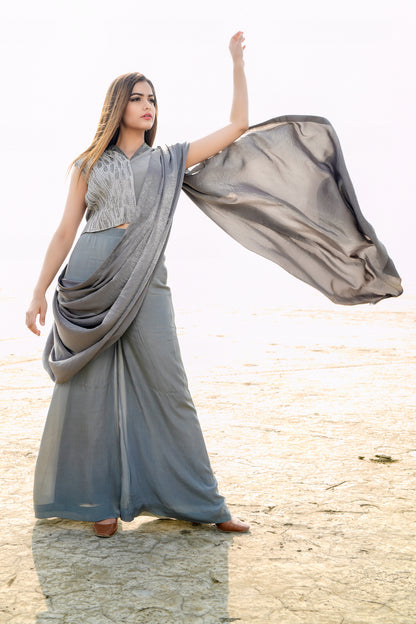 Pant Set with Saree Drape