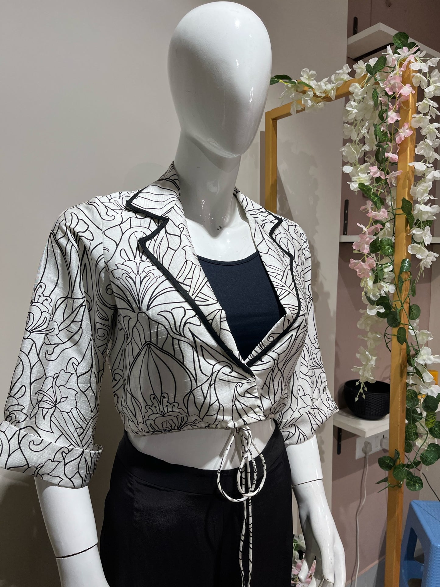 Printed B/w Croptop with Pants