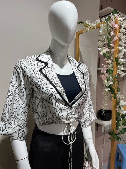 Printed B/w Croptop with Pants