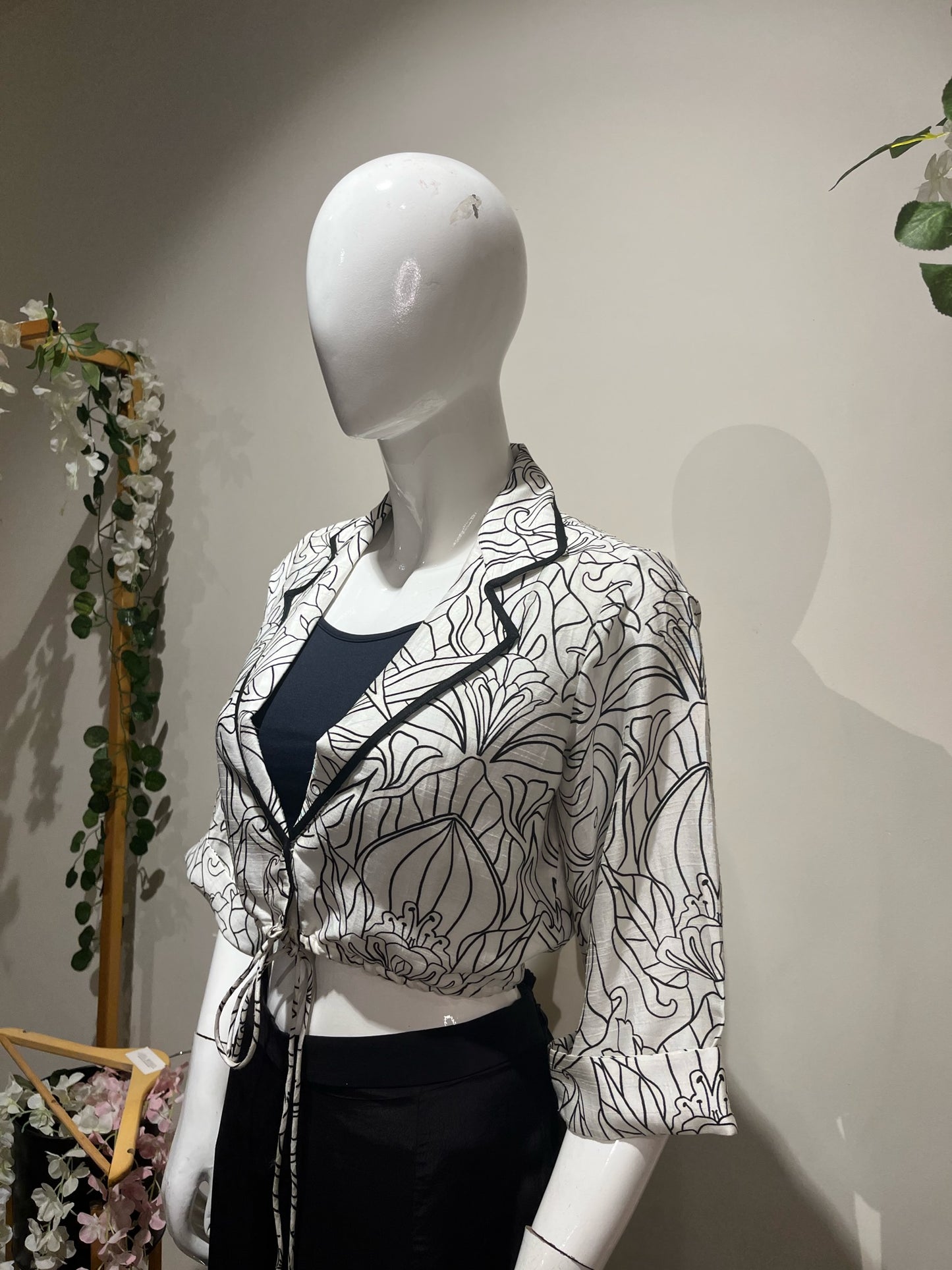 Printed B/w Croptop with Pants