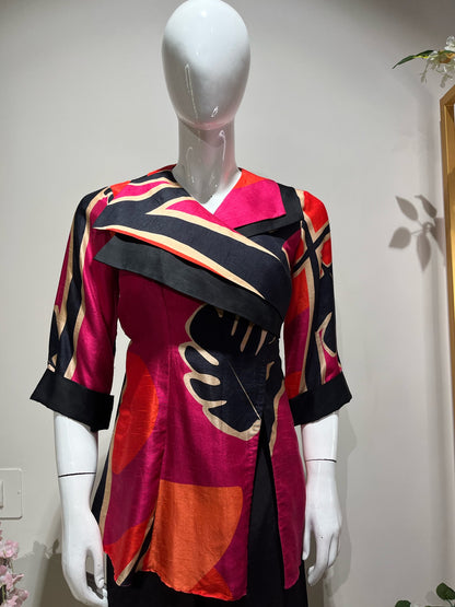 Printed Overlapping Top in Pink