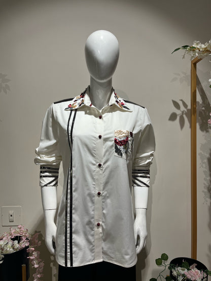 White Shirt with Leather Details