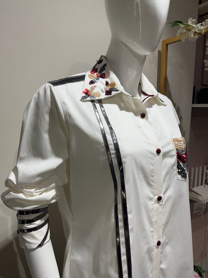 White Shirt with Leather Details