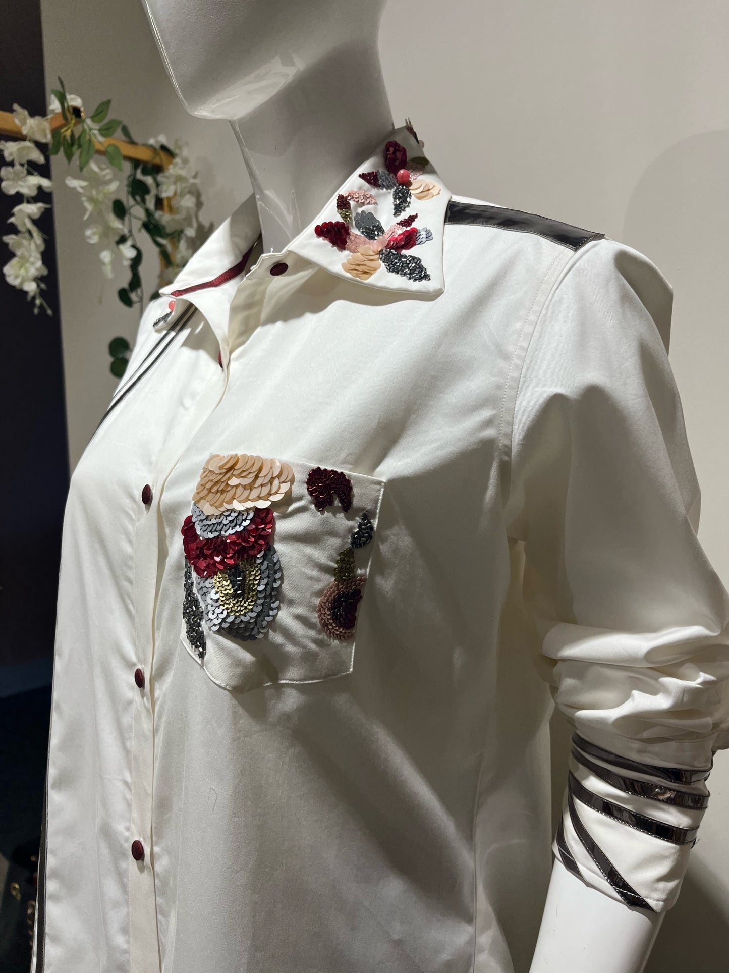 White Shirt with Leather Details