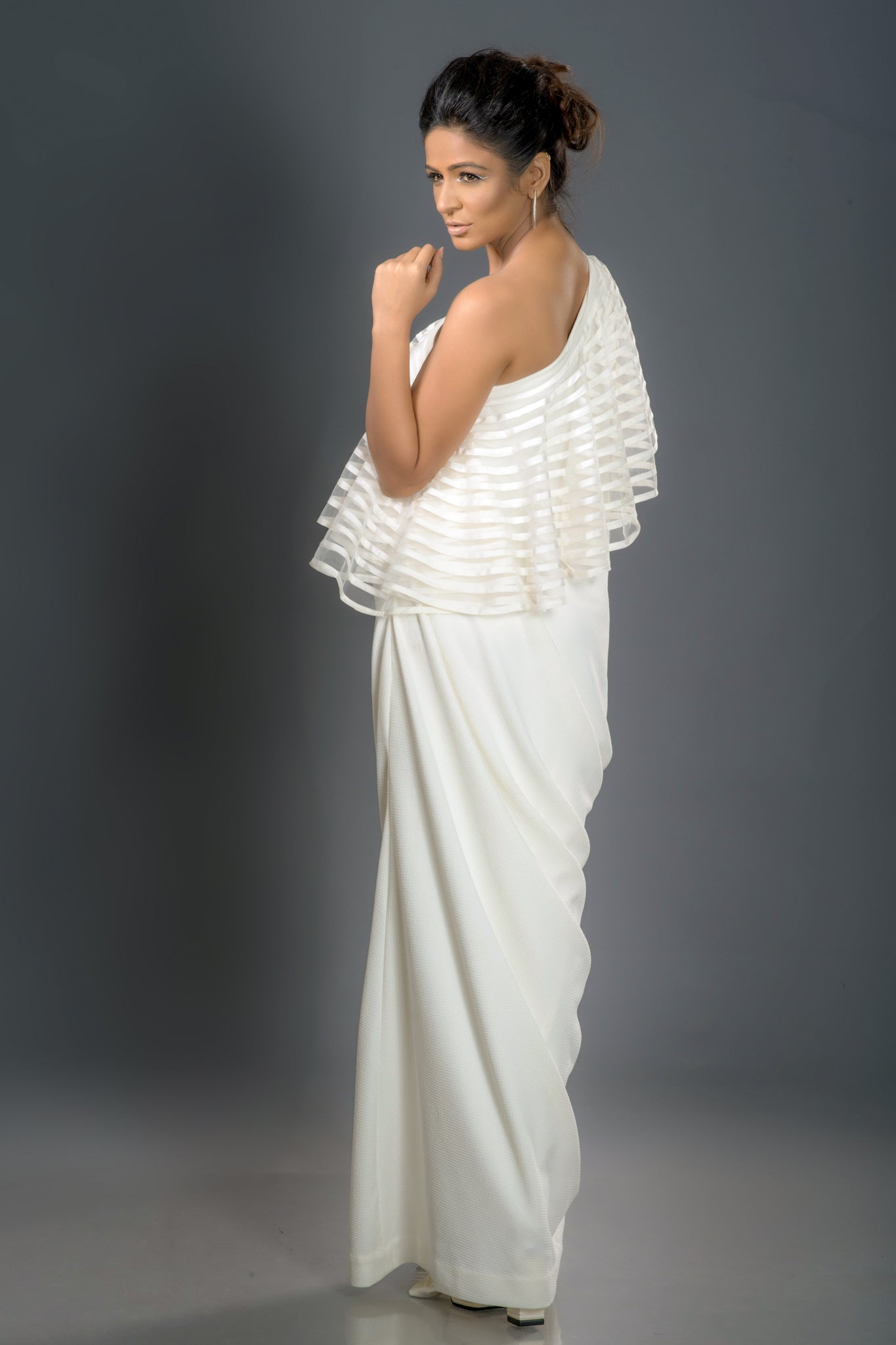 White one shoulder gown