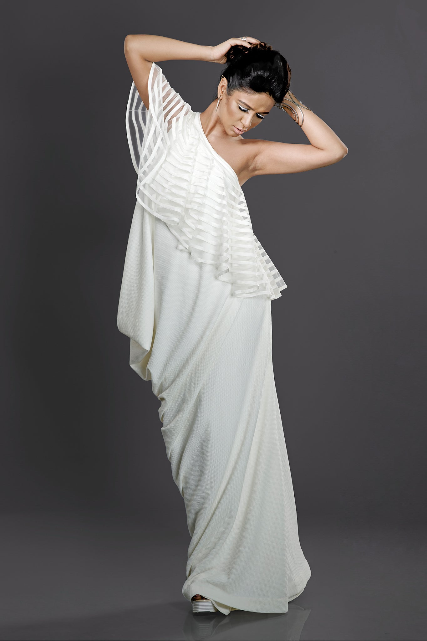 White one shoulder gown