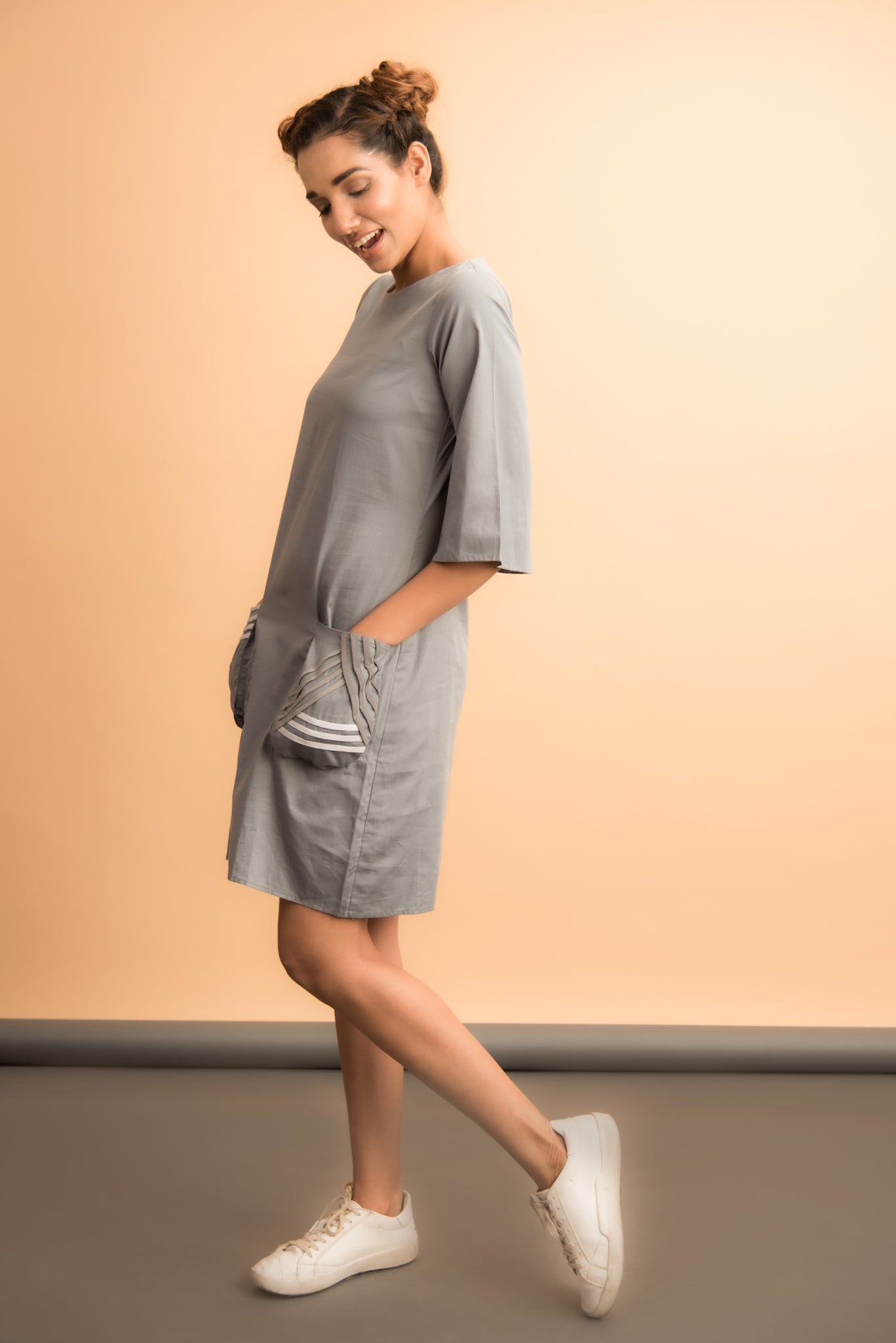 Cotton Shift-Dress in Stripe Detail
