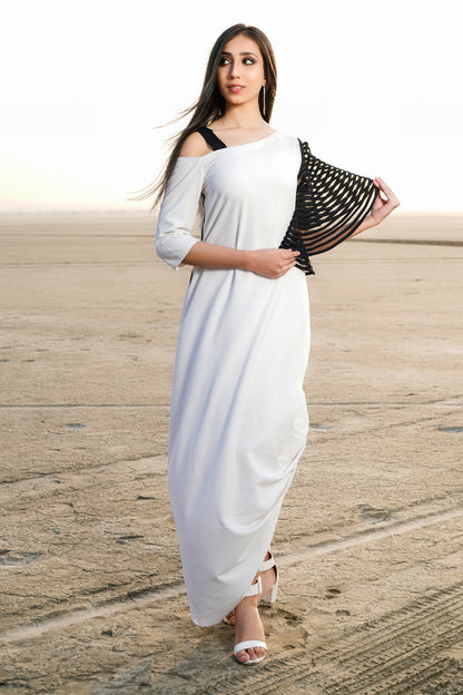Drape Dress with Stripe Sleeves