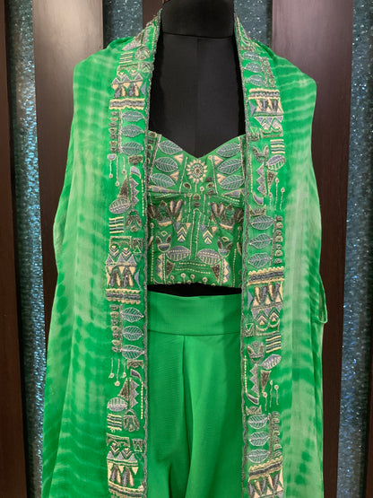 Green Emb Cape & Dhoti Pants