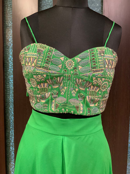 Green Emb Cape & Dhoti Pants