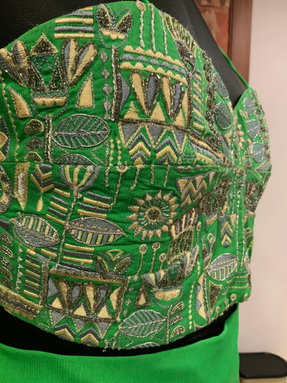 Green Emb Cape & Dhoti Pants