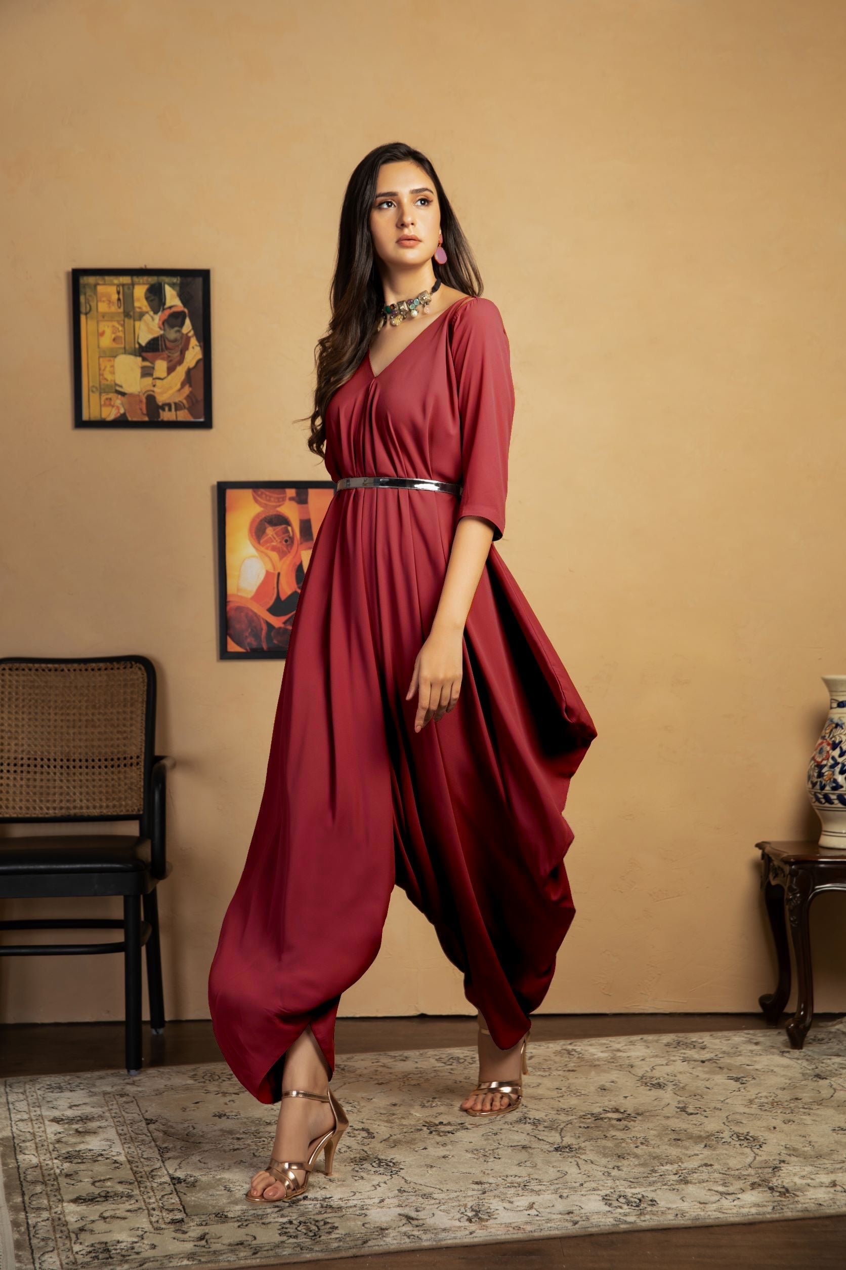 Buy Black Dhoti Style Jumpsuit In Crepe With Embroidered Floral Motifs  KALKI Fashion India