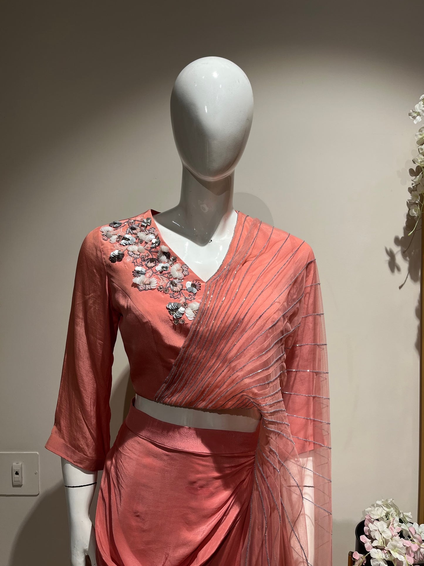 Emb Top and Drape Skirt