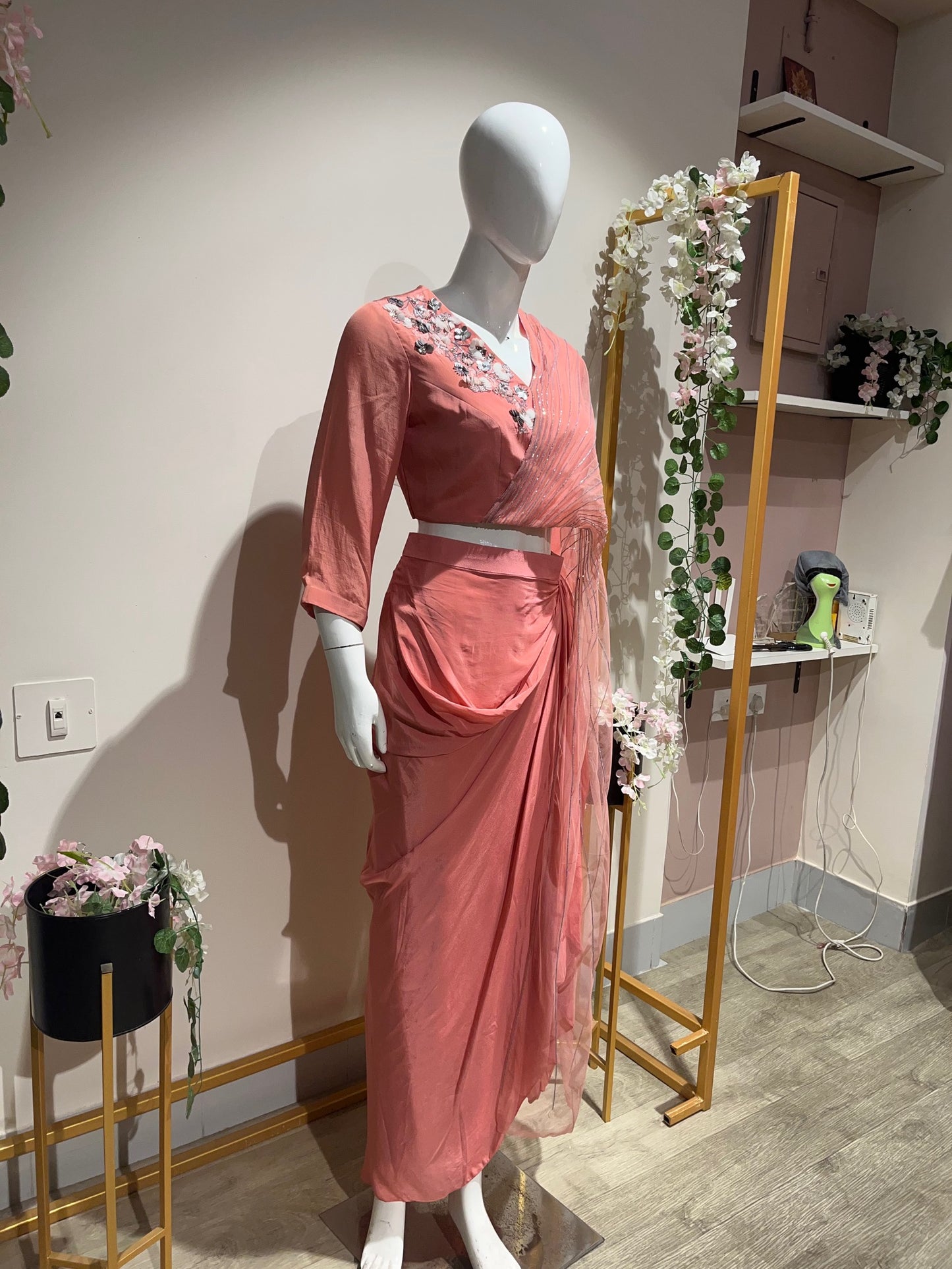 Emb Top and Drape Skirt