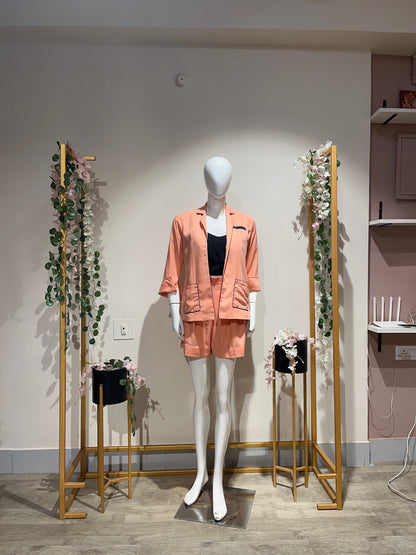 Peach coat + Shorts