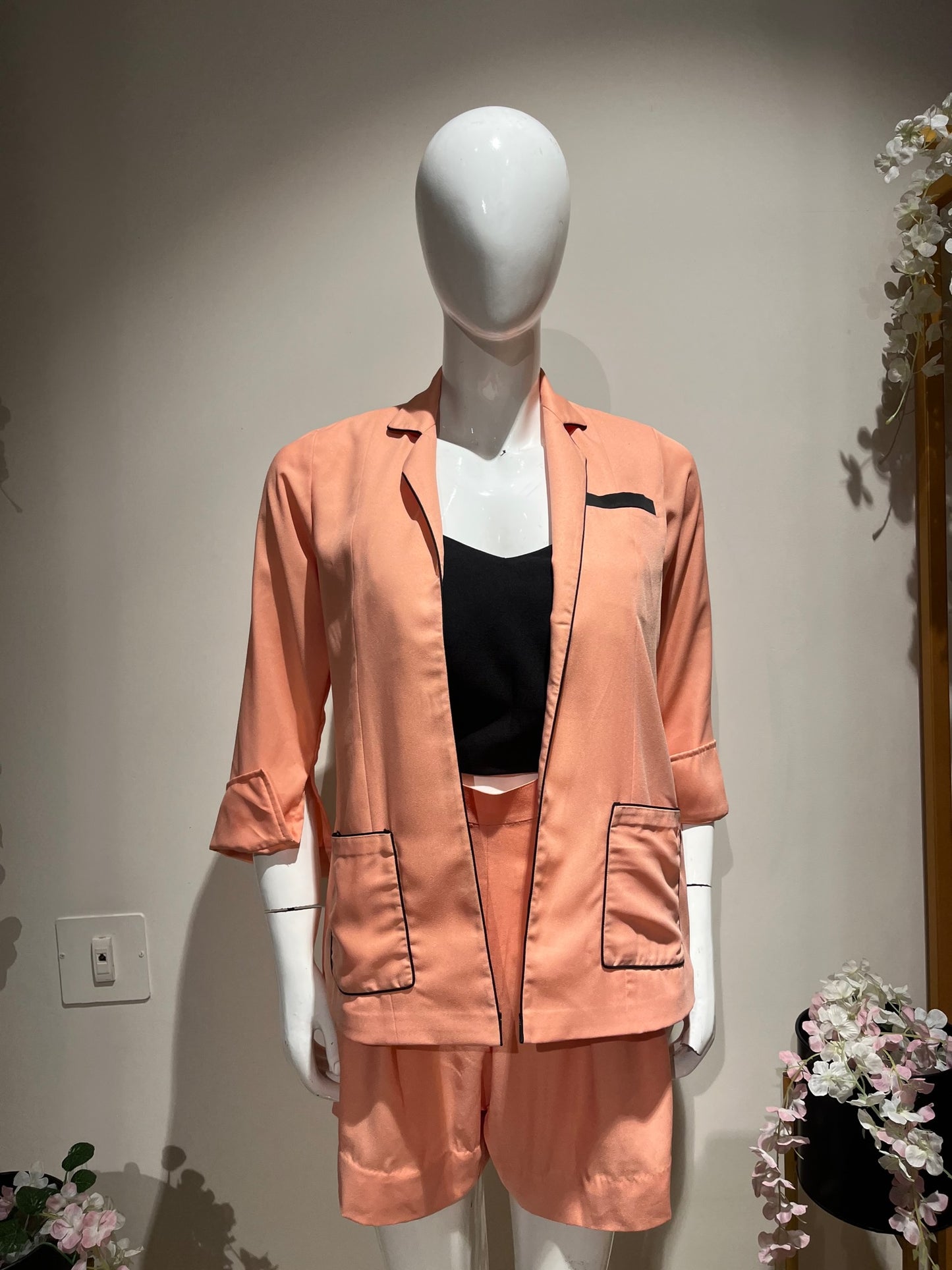 Peach coat + Shorts