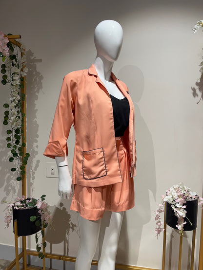 Peach coat + Shorts