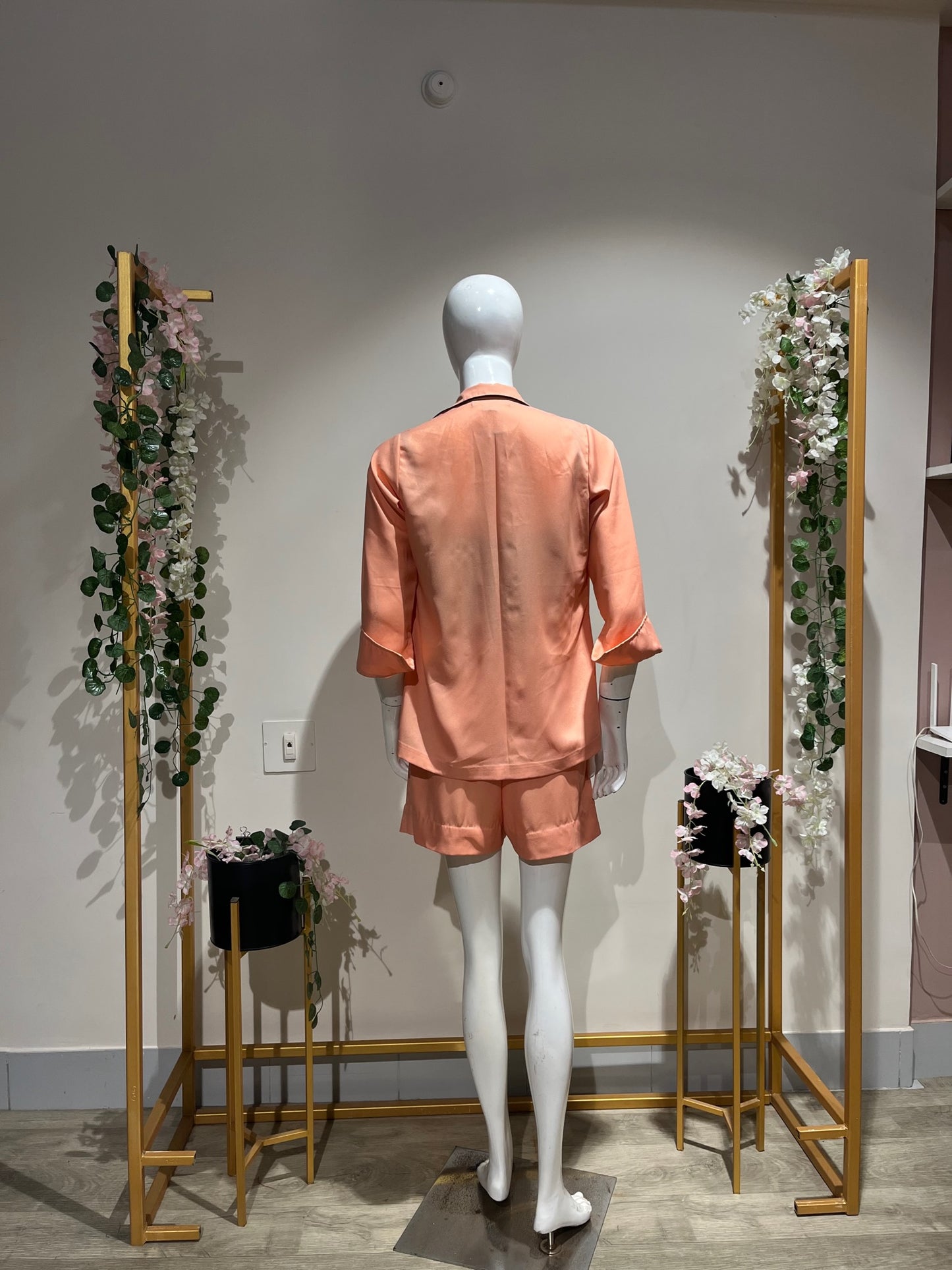 Peach coat + Shorts