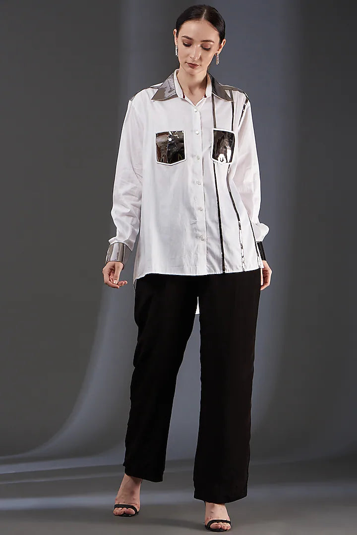 White Shirt with Leather Details