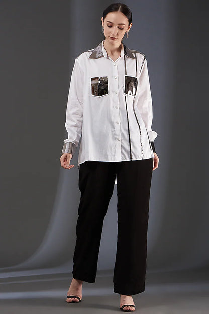 White Shirt with Leather Details