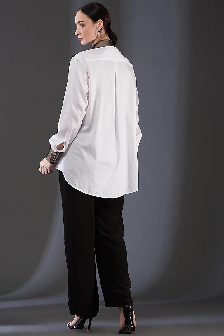 White Shirt with Leather Details