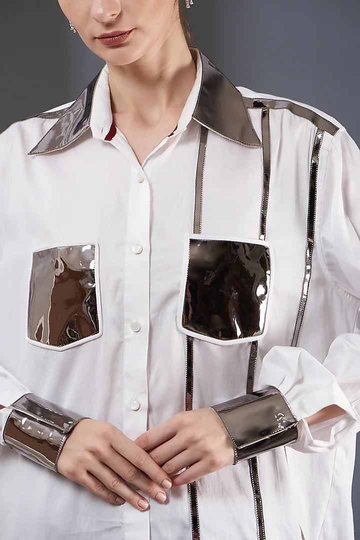 White Shirt with Leather Details