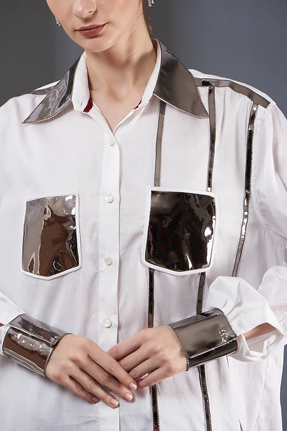 White Shirt with Leather Details