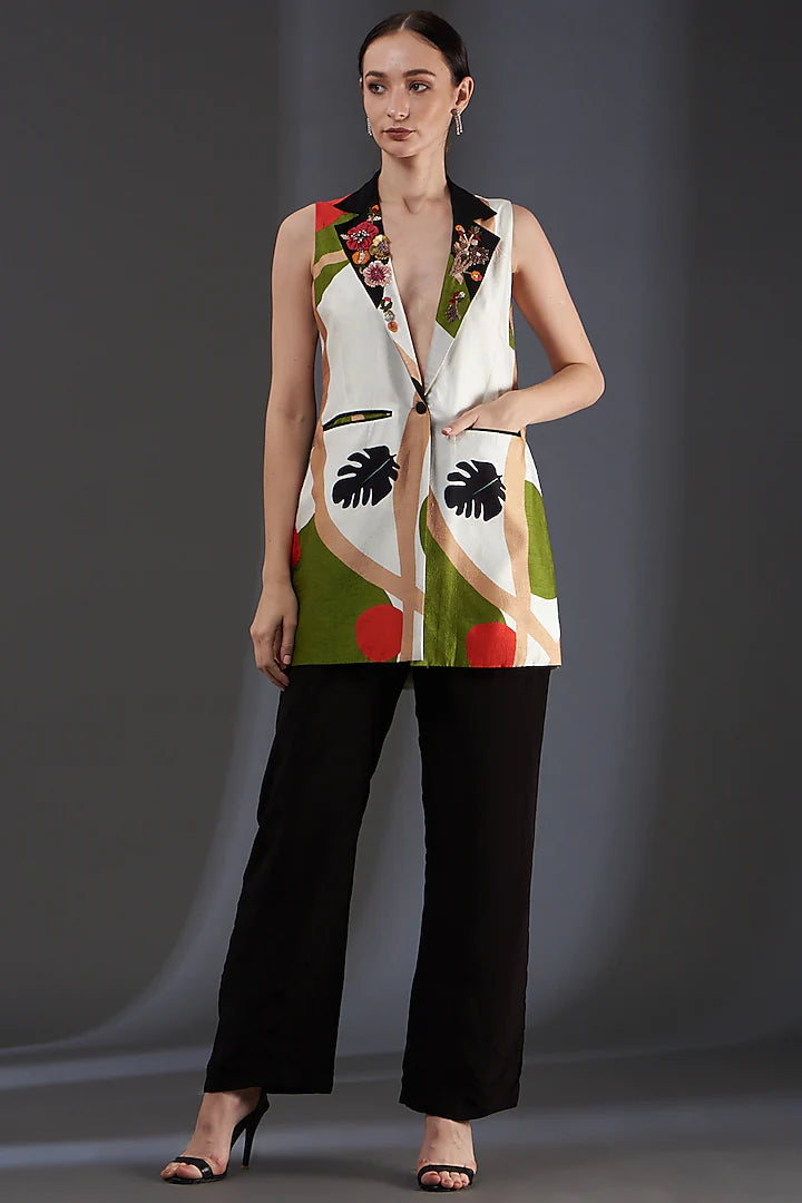 Printed Emb Collar Blazer